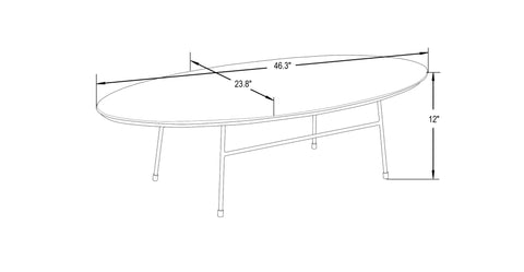 Rossmore Oval Coffee Table with MDF Wood Tabletop in Black Steel Frame Black