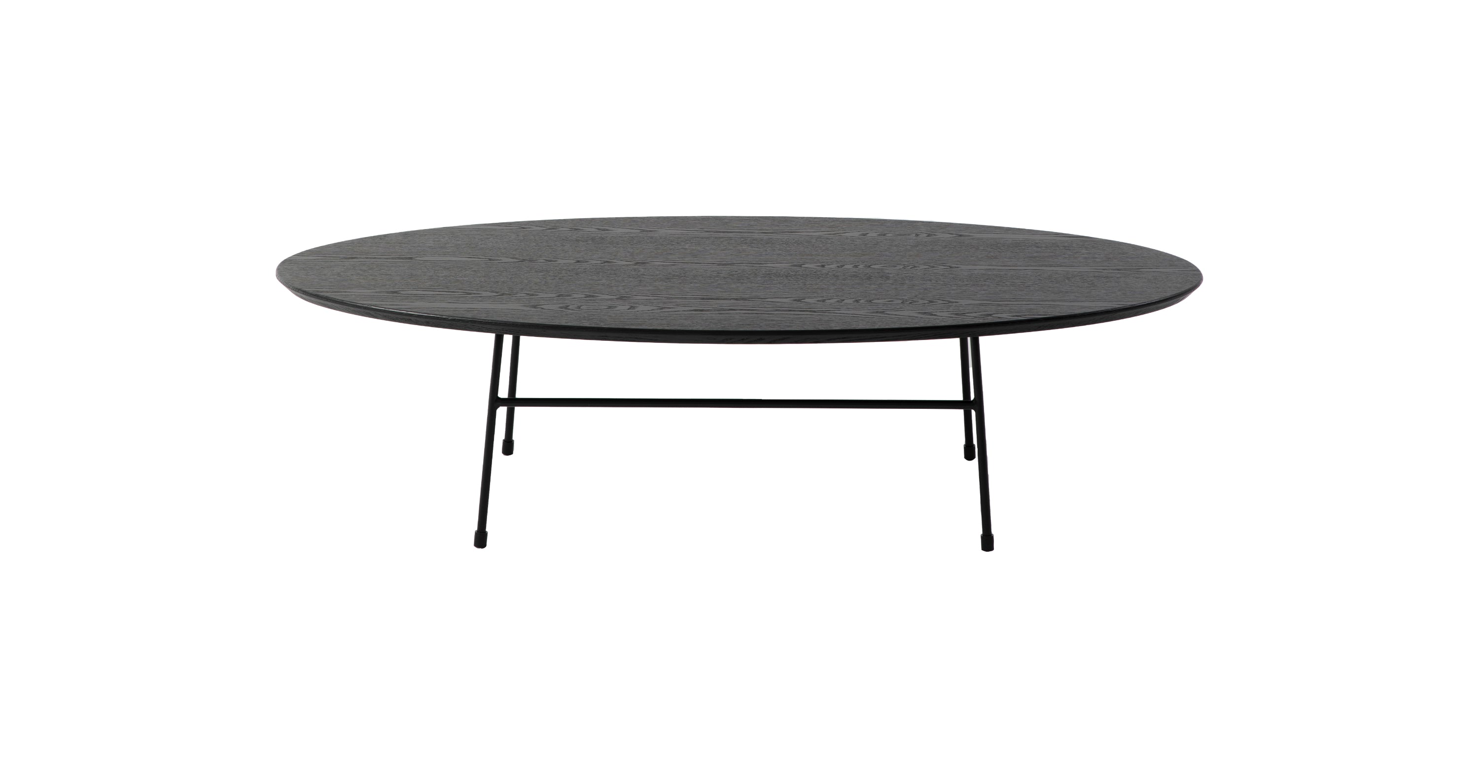 Rossmore Oval Coffee Table with MDF Wood Tabletop in Black Steel Frame Black