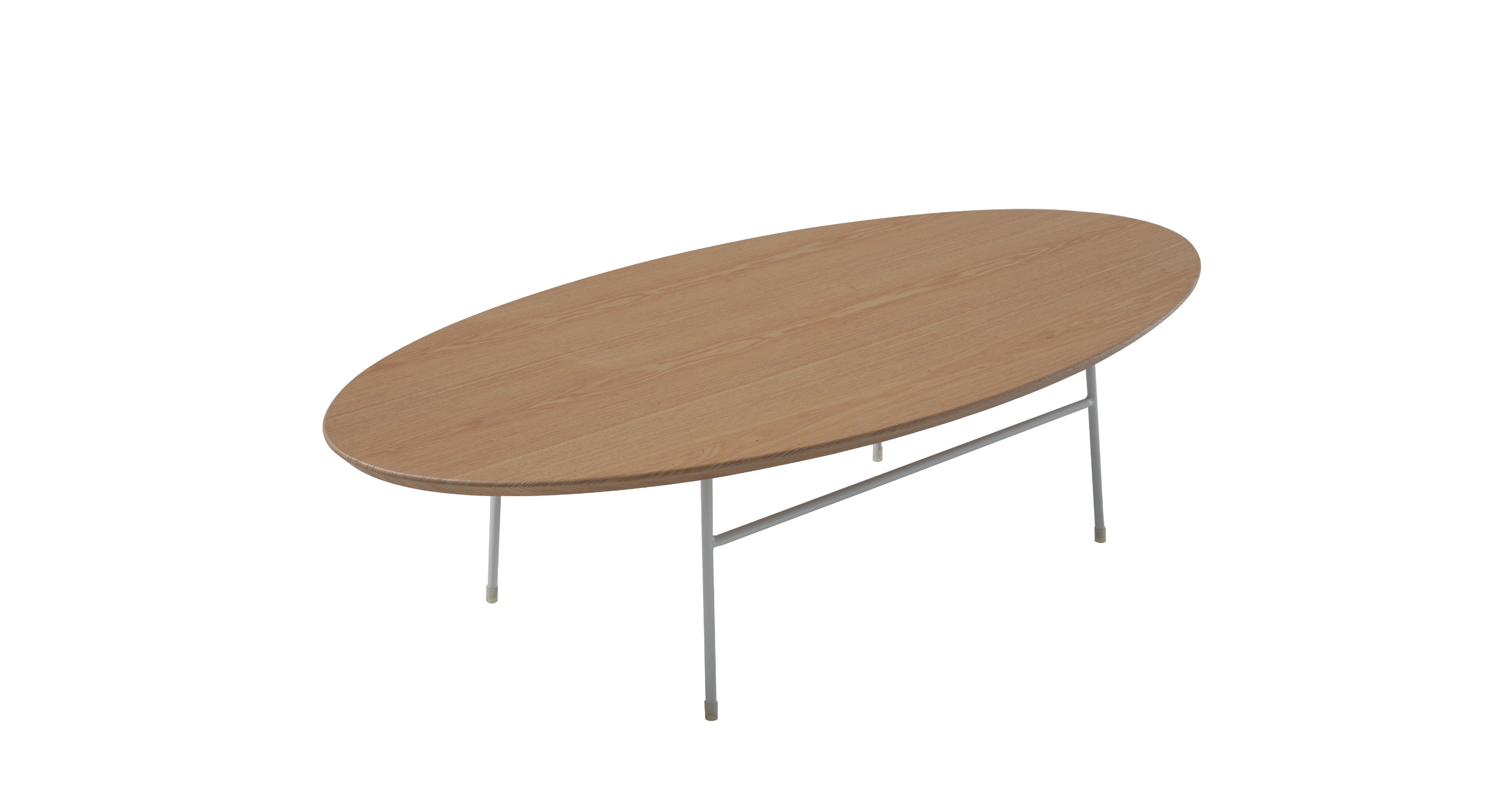 Rossmore Oval Coffee Table with MDF Wood Tabletop in Black Steel Frame Natural Wood