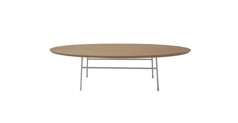 Rossmore Oval Coffee Table with MDF Wood Tabletop in Black Steel Frame Natural Wood