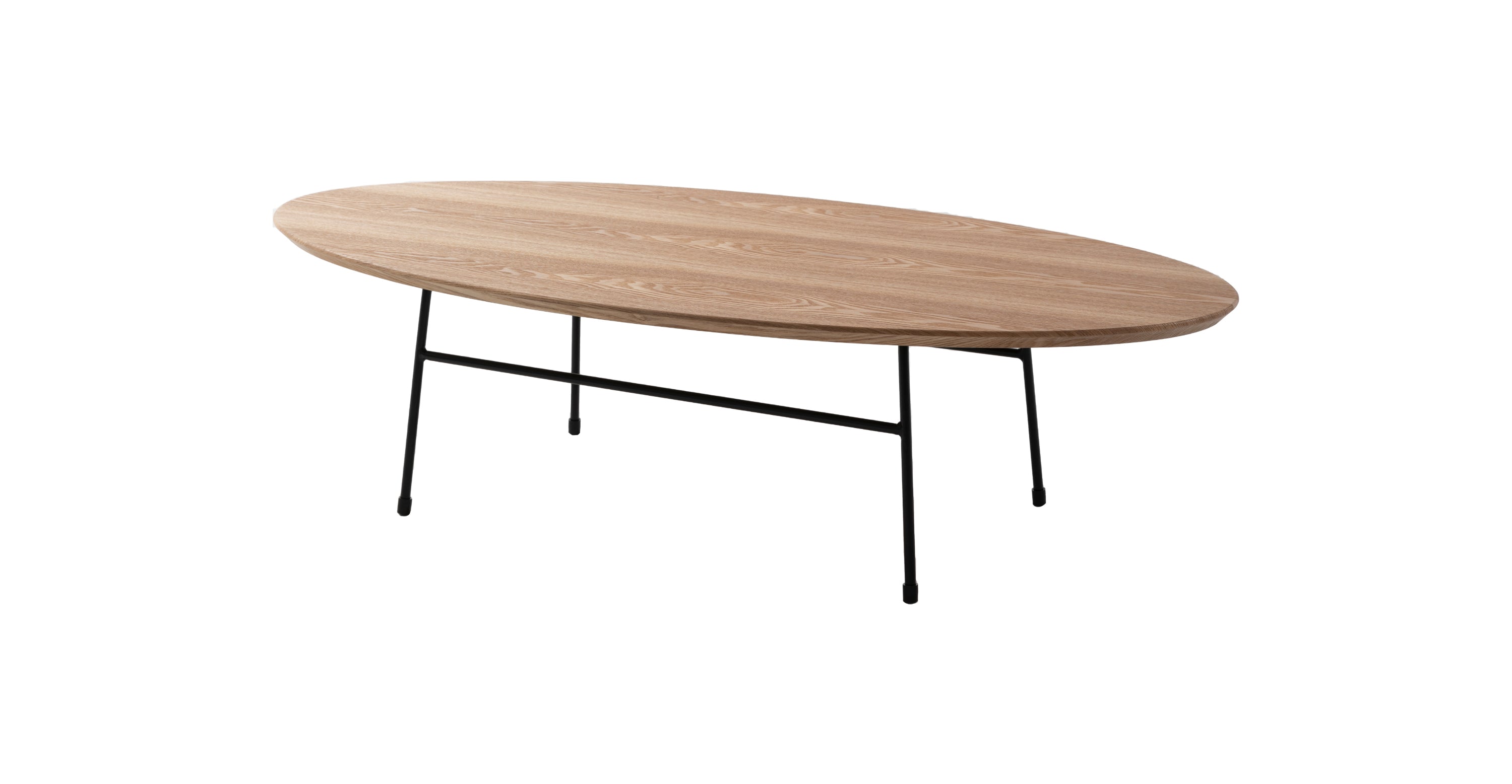 Rossmore Oval Coffee Table with MDF Wood Tabletop in Black Steel Frame Natural Wood