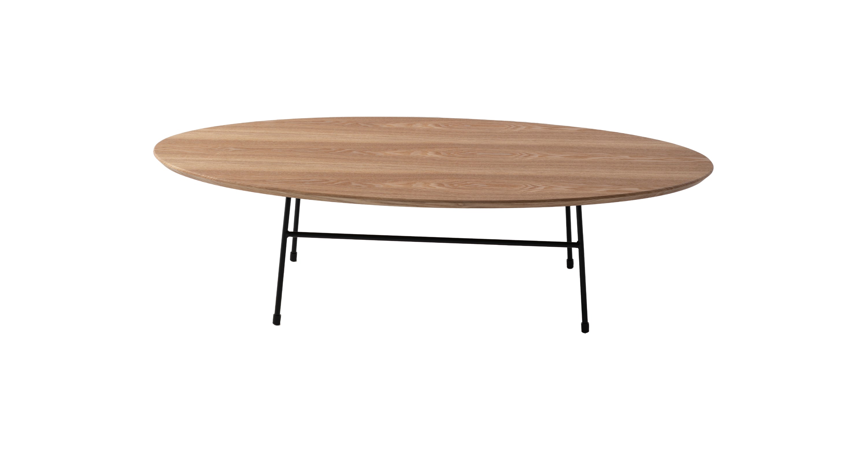 Rossmore Oval Coffee Table with MDF Wood Tabletop in Black Steel Frame Natural Wood