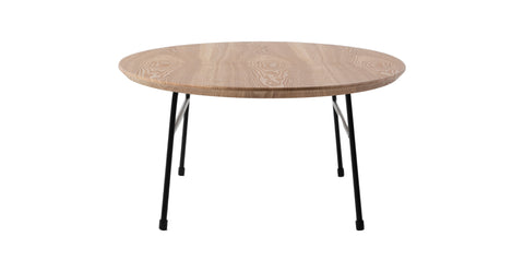 Rossmore Oval Coffee Table with MDF Wood Tabletop in Black Steel Frame Natural Wood