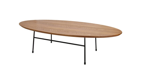 Rossmore Oval Coffee Table with MDF Wood Tabletop in Black Steel Frame Walnut