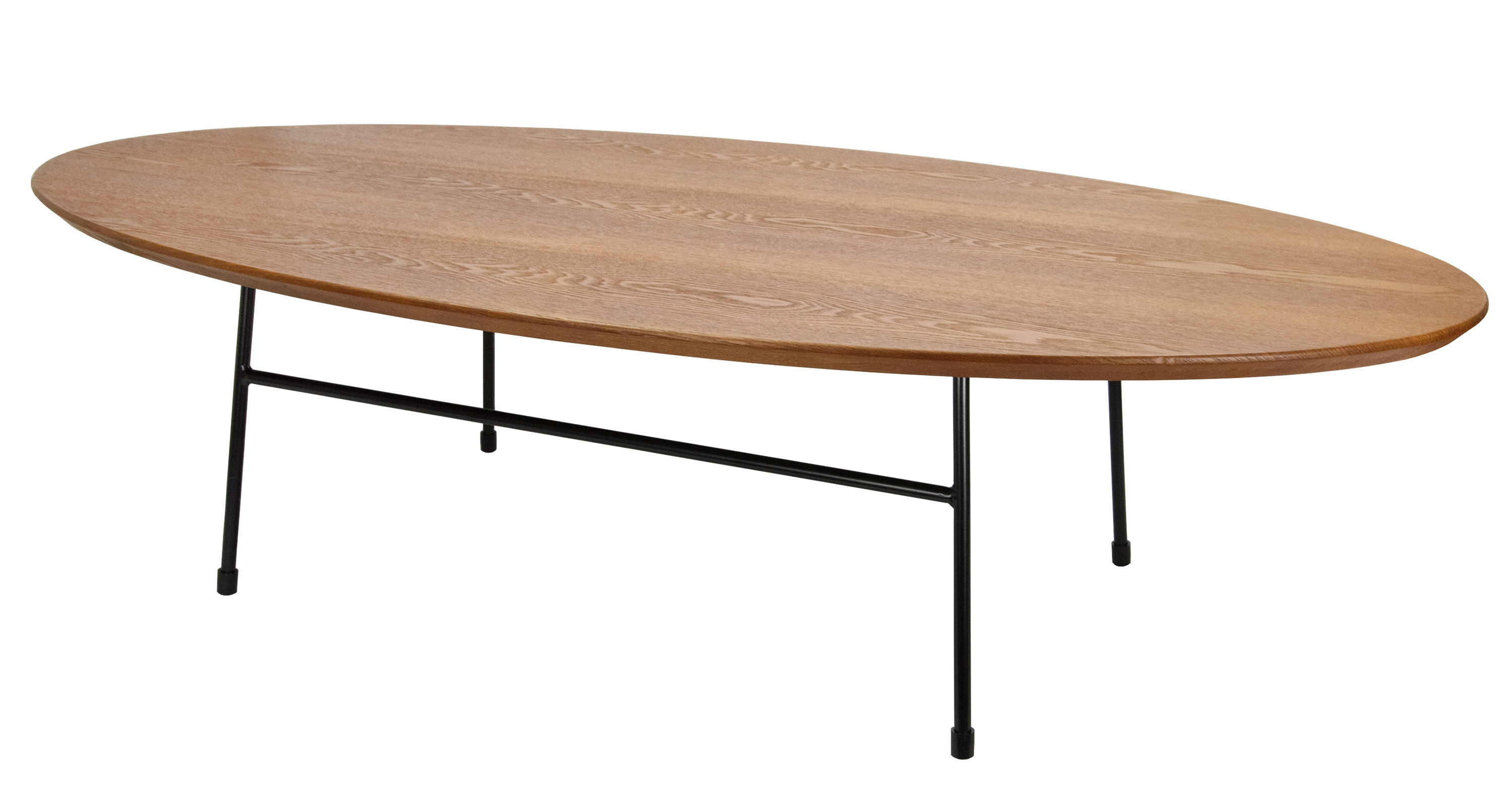 Rossmore Oval Coffee Table with MDF Wood Tabletop in Black Steel Frame Walnut