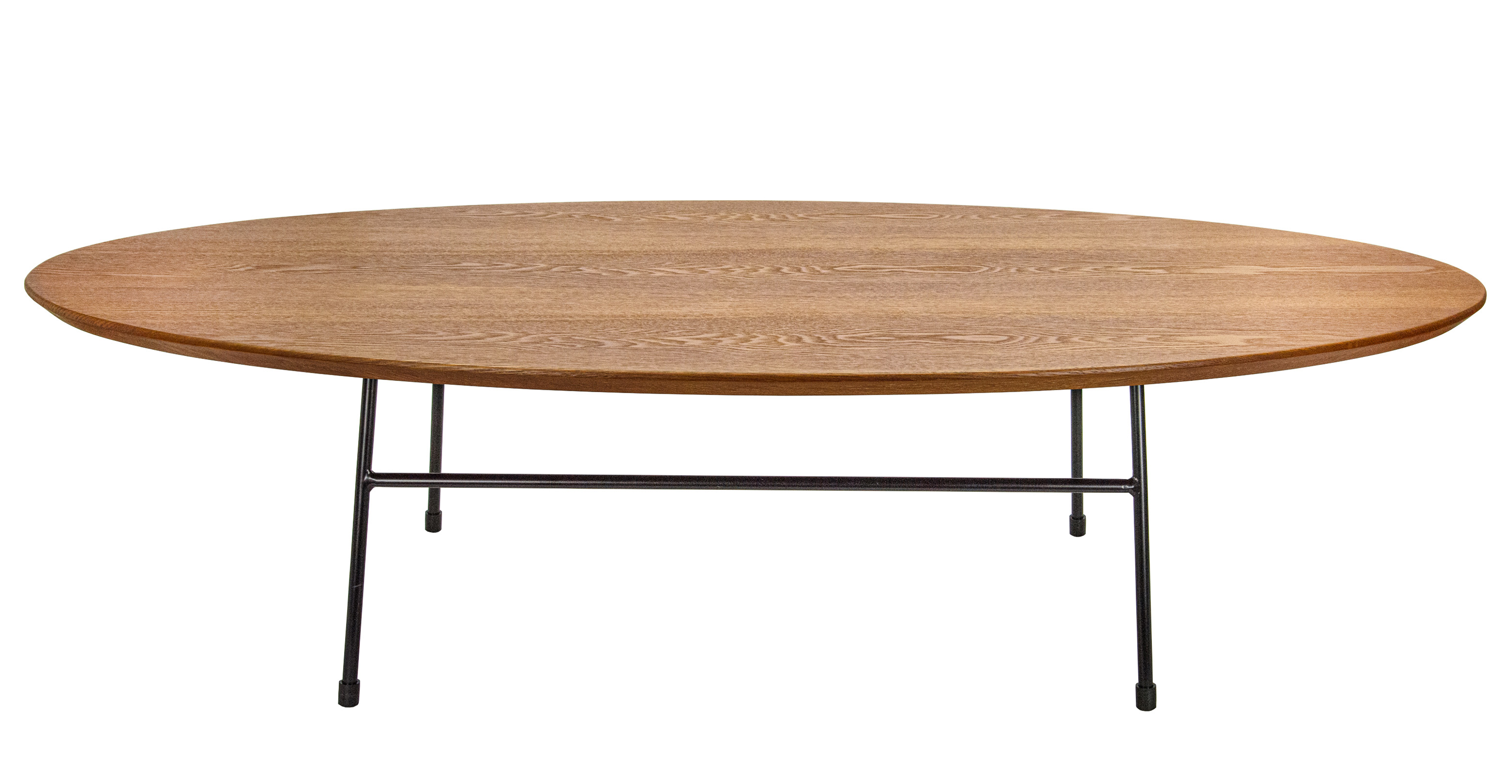 Rossmore Oval Coffee Table with MDF Wood Tabletop in Black Steel Frame Walnut