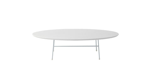 Rossmore Oval Coffee Table with MDF Wood Tabletop in Black Steel Frame White