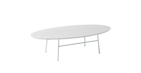 Rossmore Oval Coffee Table with MDF Wood Tabletop in Black Steel Frame White