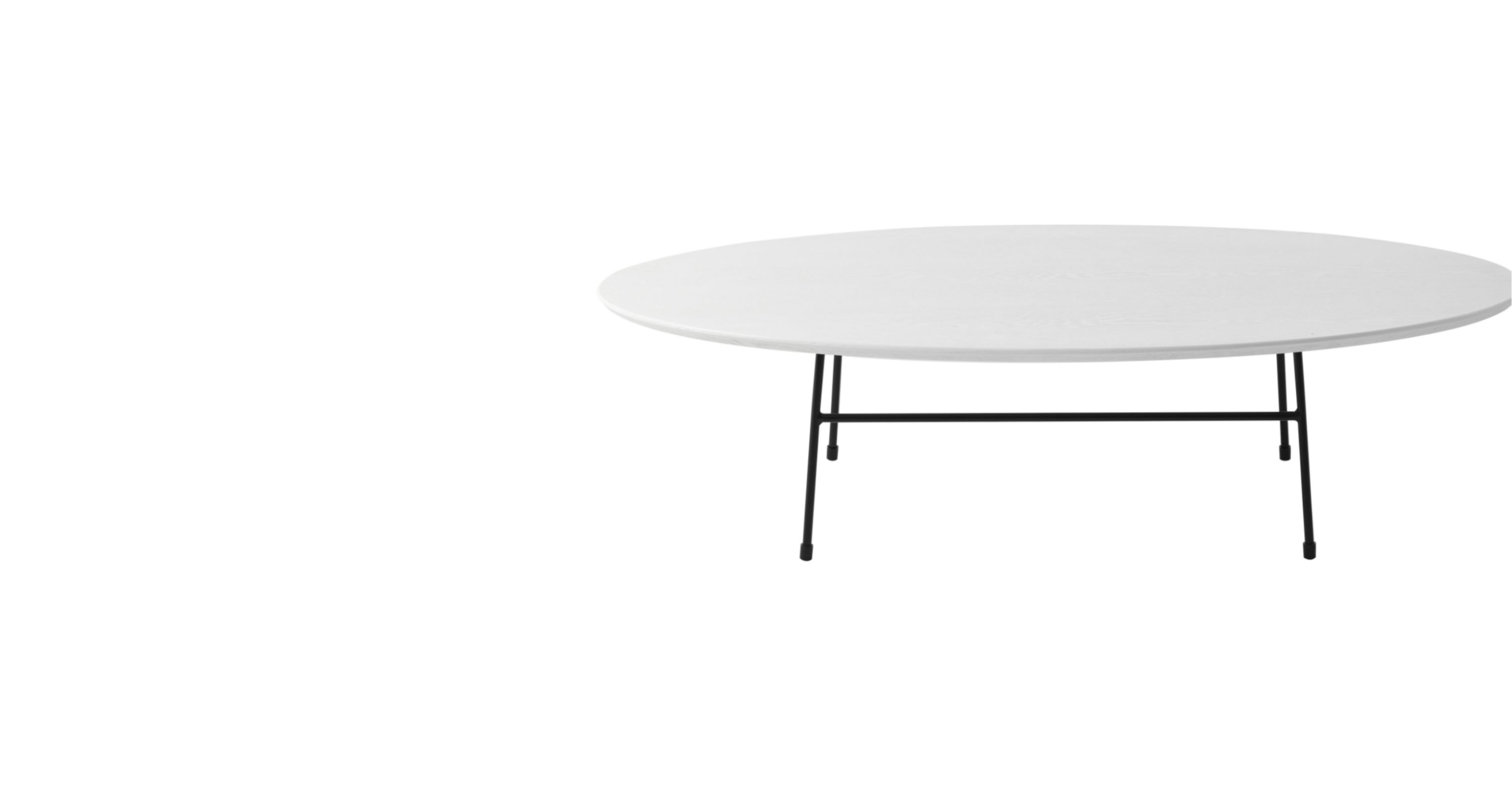 Rossmore Oval Coffee Table with MDF Wood Tabletop in Black Steel Frame White