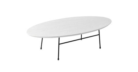 Rossmore Oval Coffee Table with MDF Wood Tabletop in Black Steel Frame White