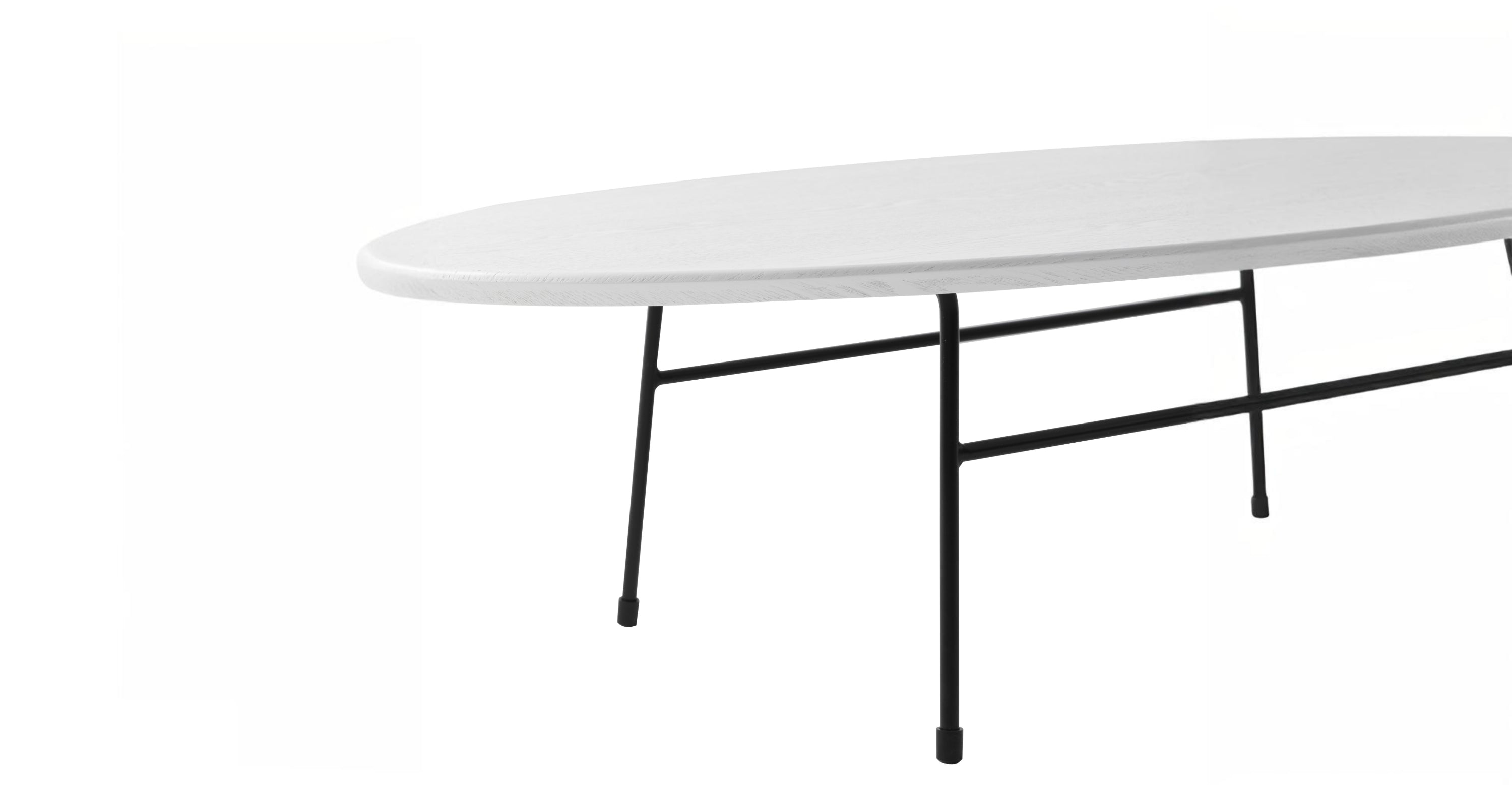 Rossmore Oval Coffee Table with MDF Wood Tabletop in Black Steel Frame White