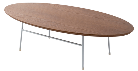 Rossmore Oval Coffee Table with MDF Wood Tabletop in White Steel Frame Walnut