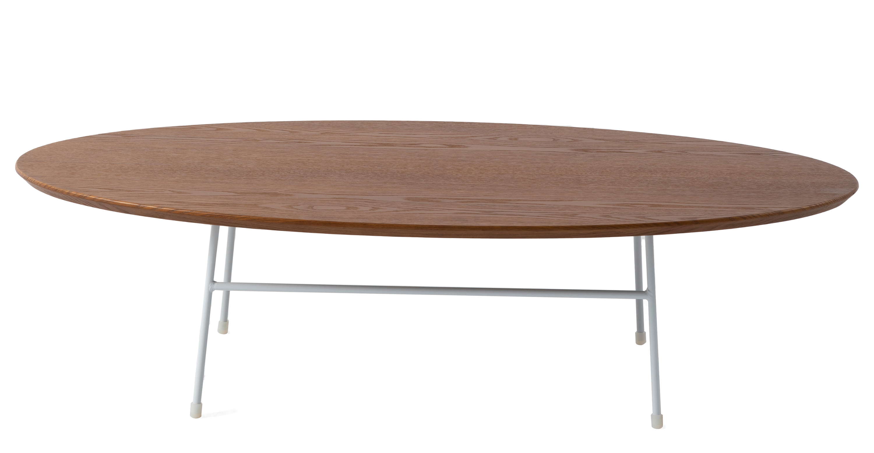 Rossmore Oval Coffee Table with MDF Wood Tabletop in White Steel Frame Walnut