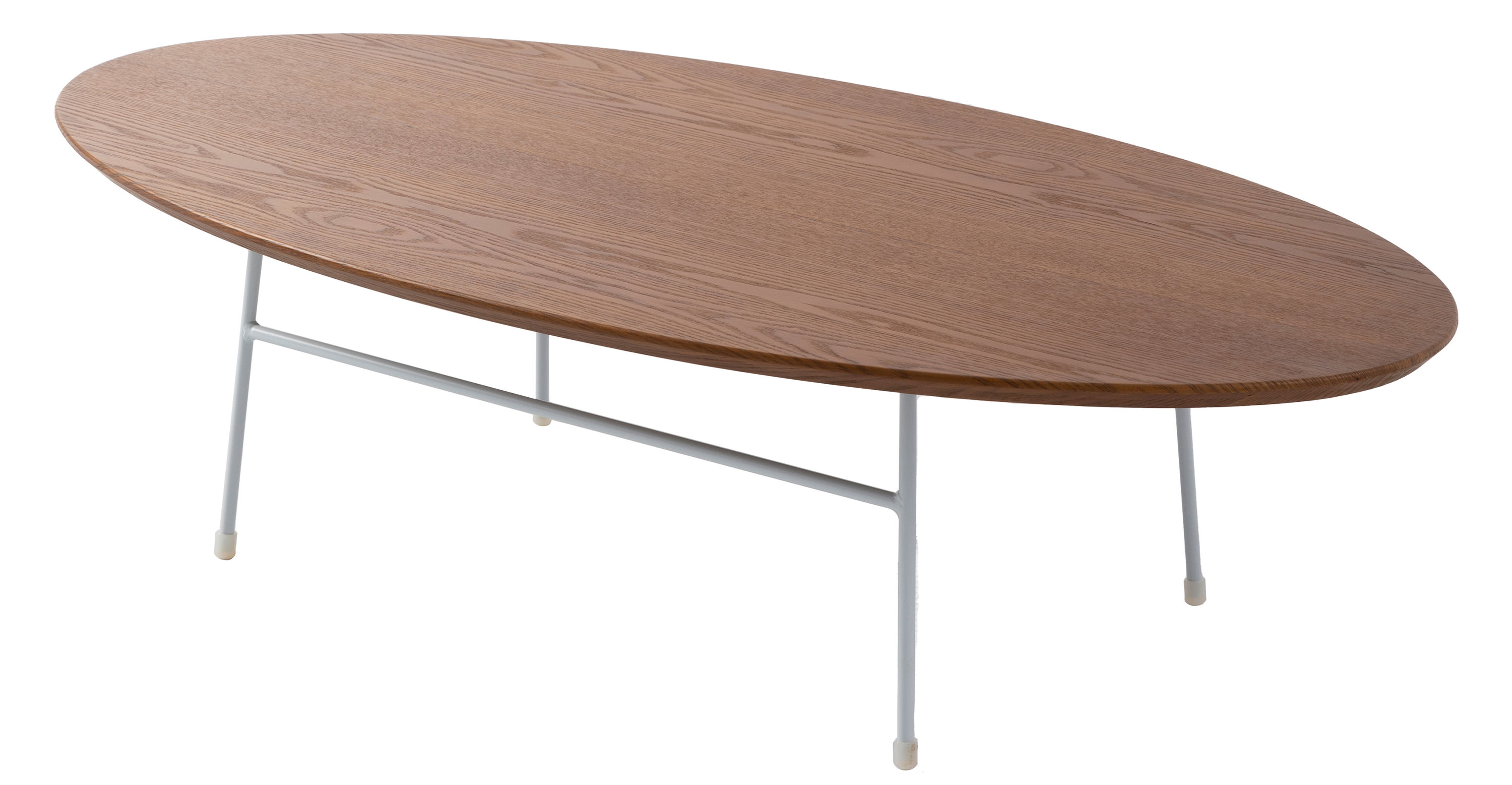 Rossmore Oval Coffee Table with MDF Wood Tabletop in White Steel Frame Walnut