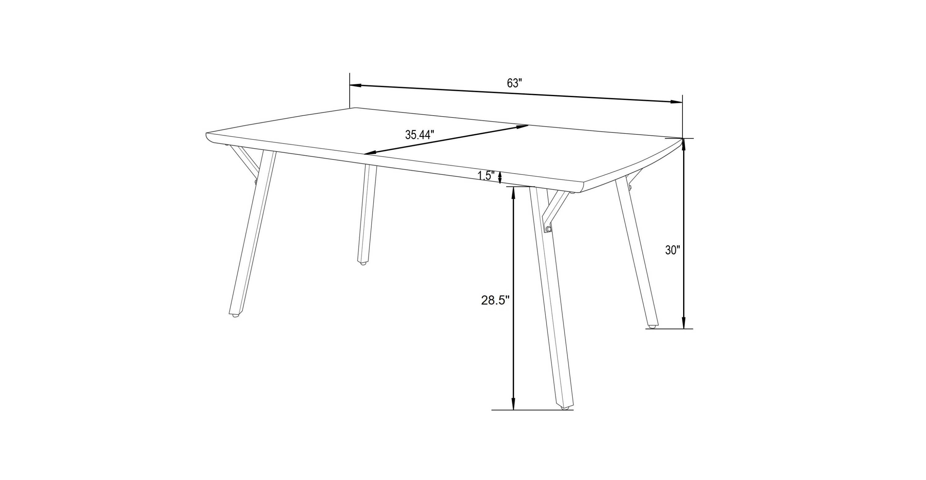 Ravenna 63" Rectangular Dining Table With MDF Tabletop and Metal Y-Shaped Joint Legs White Oak