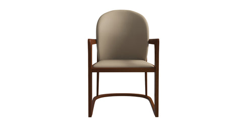 Svelta Dining Chair in Upholstered Leather Accent Arm Chair and Rubberwood Frame and Legs Dark Toupe