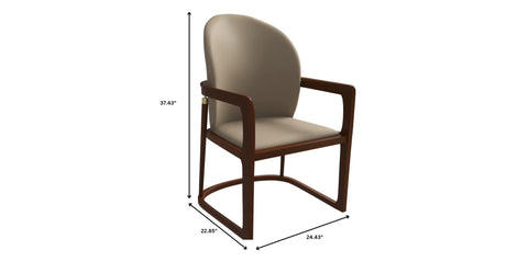 Svelta Dining Chair in Upholstered Leather Accent Arm Chair and Rubberwood Frame and Legs Dark Toupe