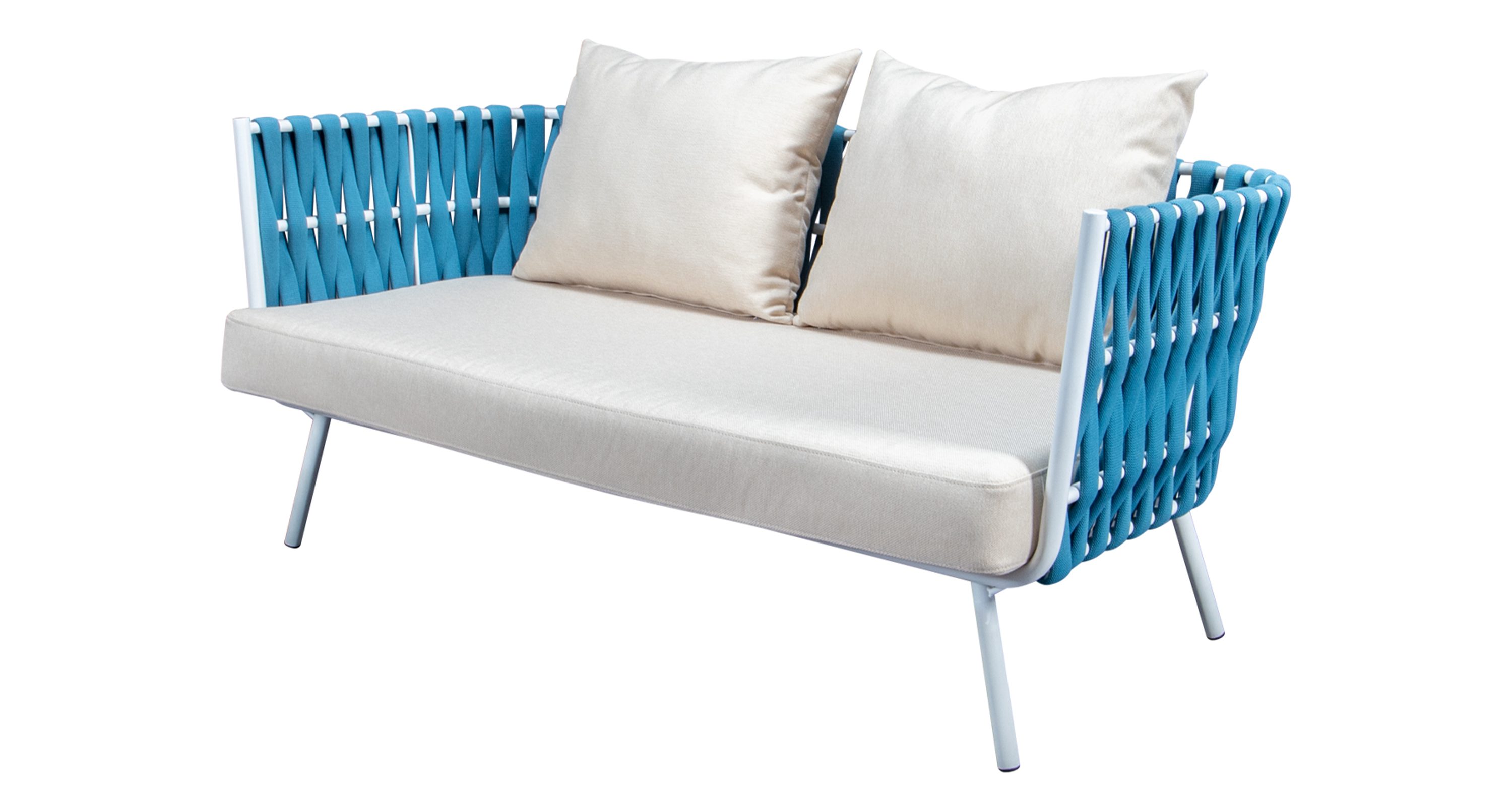 Spencer Modern Outdoor Rope Loveseat With Cushions Blue