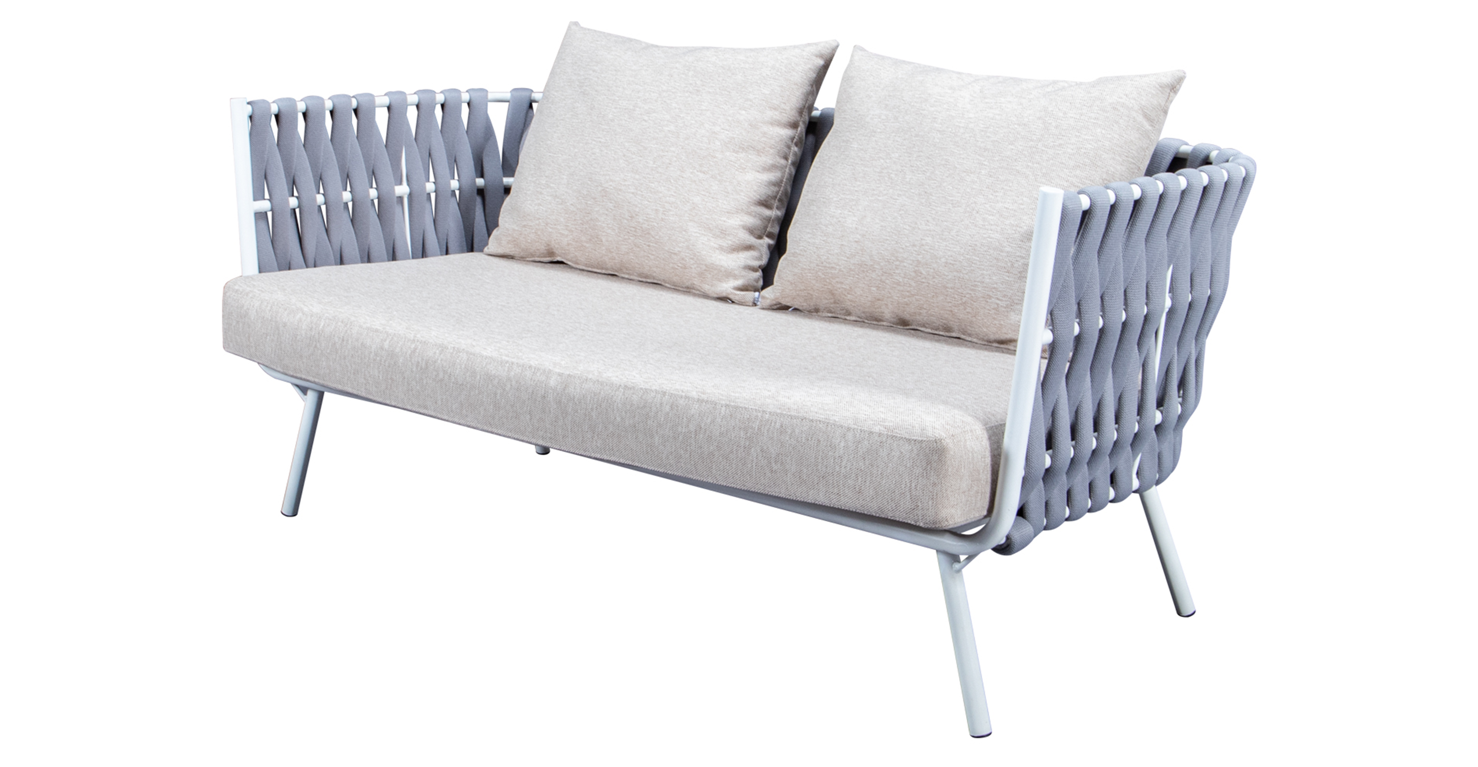 Spencer Modern Outdoor Rope Loveseat With Cushions Light Grey