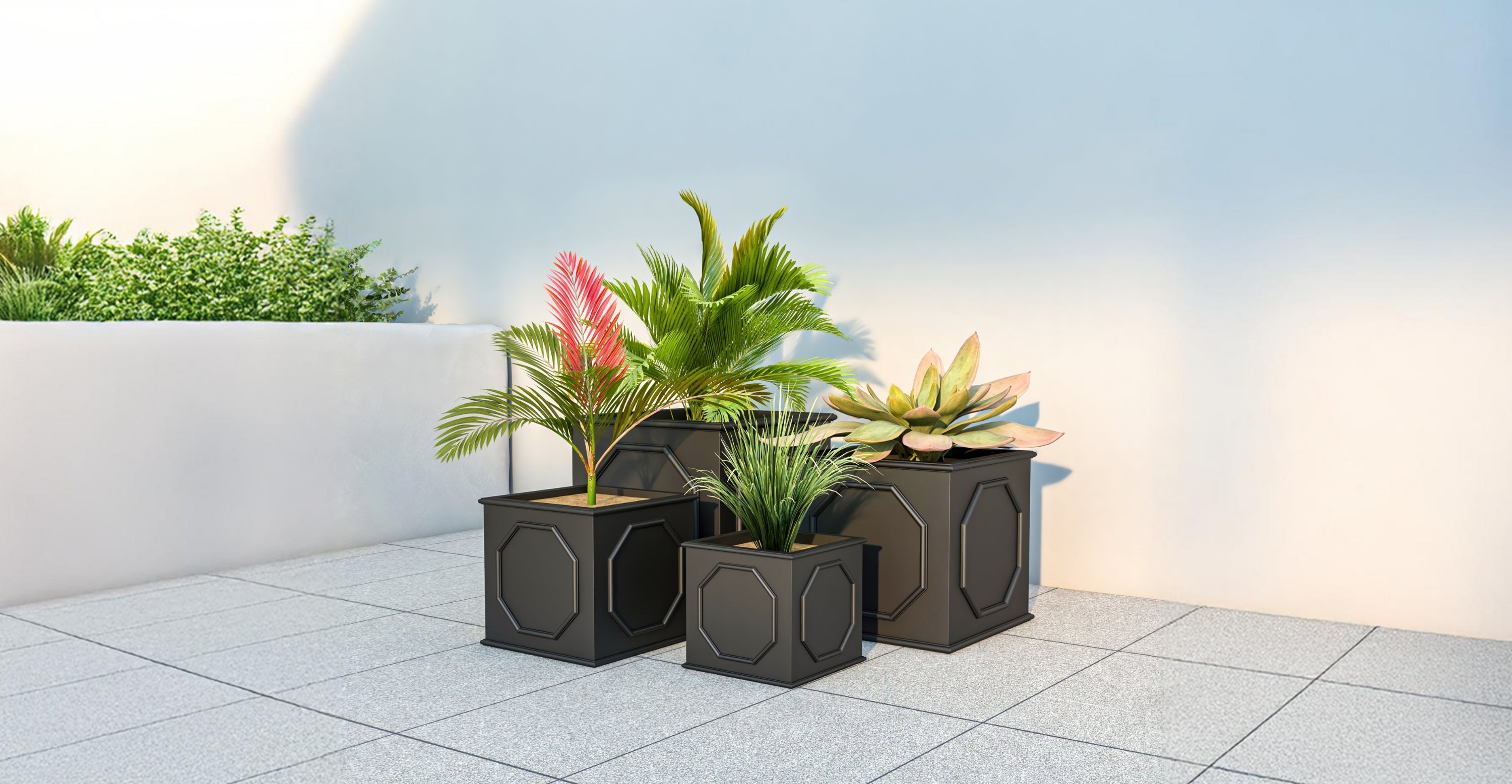 Sprout 7-Piece Fiberstone and MGO Clay Planter Set, Mid-Century Modern Square Planter Pot for Indoor and Outdoor Black