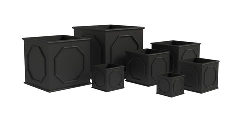 Sprout 7-Piece Fiberstone and MGO Clay Planter Set, Mid-Century Modern Square Planter Pot for Indoor and Outdoor Black