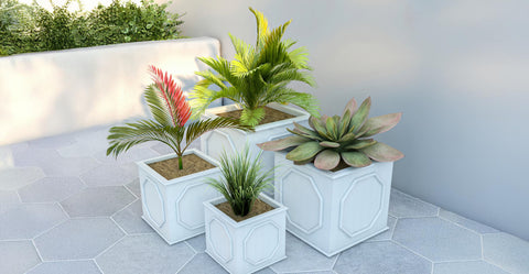 Sprout 7-Piece Fiberstone and MGO Clay Planter Set, Mid-Century Modern Square Planter Pot for Indoor and Outdoor White