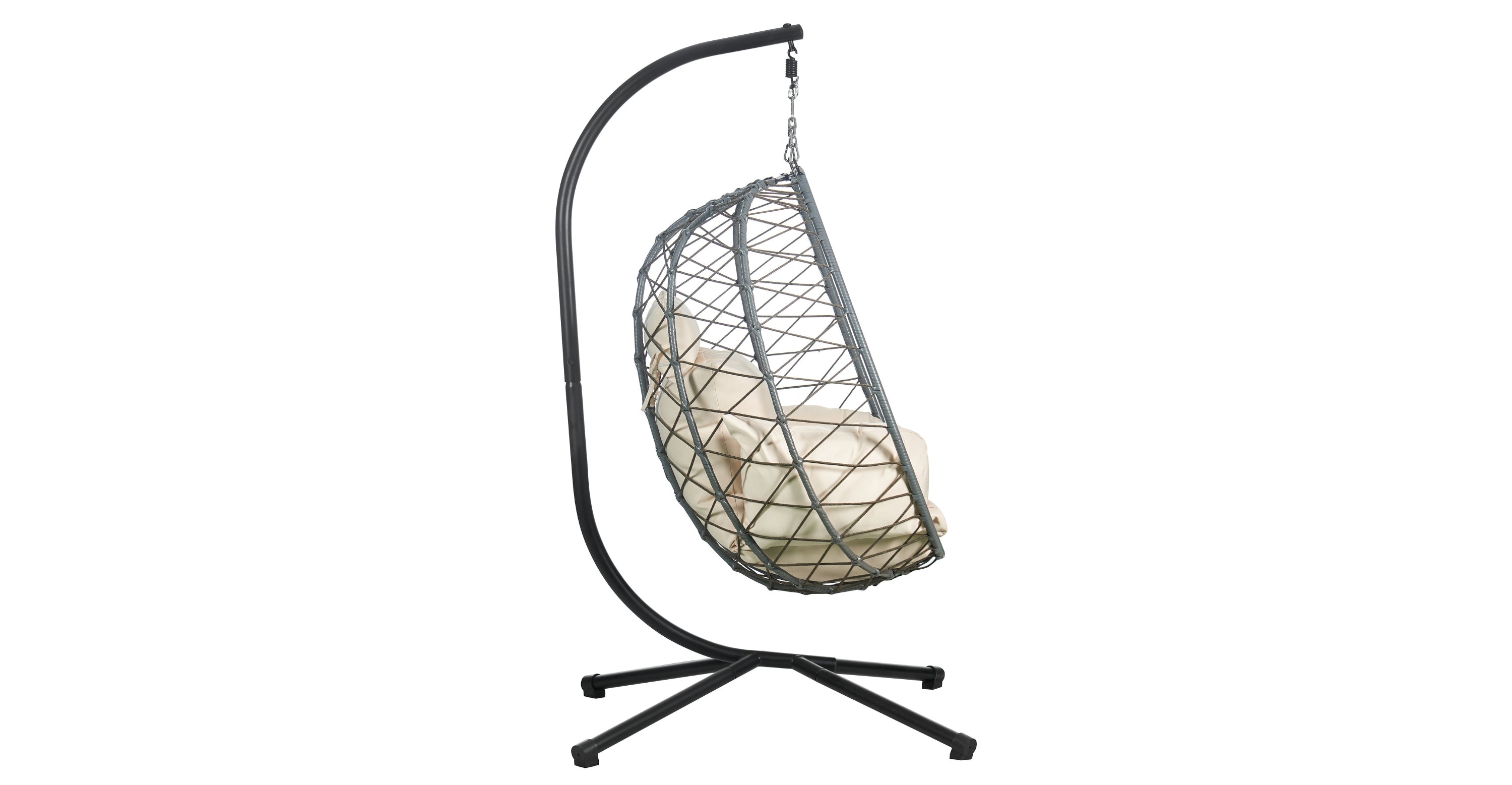 Summit Outdoor Single Person Egg Swing Chair in Grey Steel Frame With Removable Cushions Beige