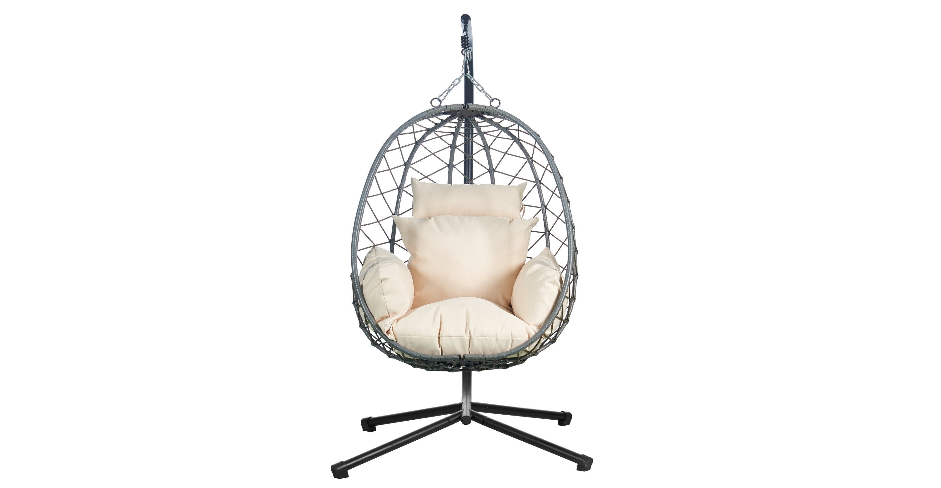 Summit Outdoor Single Person Egg Swing Chair in Grey Steel Frame With Removable Cushions Beige