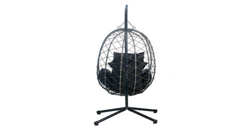 Summit Outdoor Single Person Egg Swing Chair in Grey Steel Frame With Removable Cushions Black