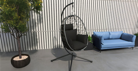 Summit Outdoor Single Person Egg Swing Chair in Grey Steel Frame With Removable Cushions Black