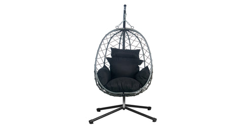 Summit Outdoor Single Person Egg Swing Chair in Grey Steel Frame With Removable Cushions Black