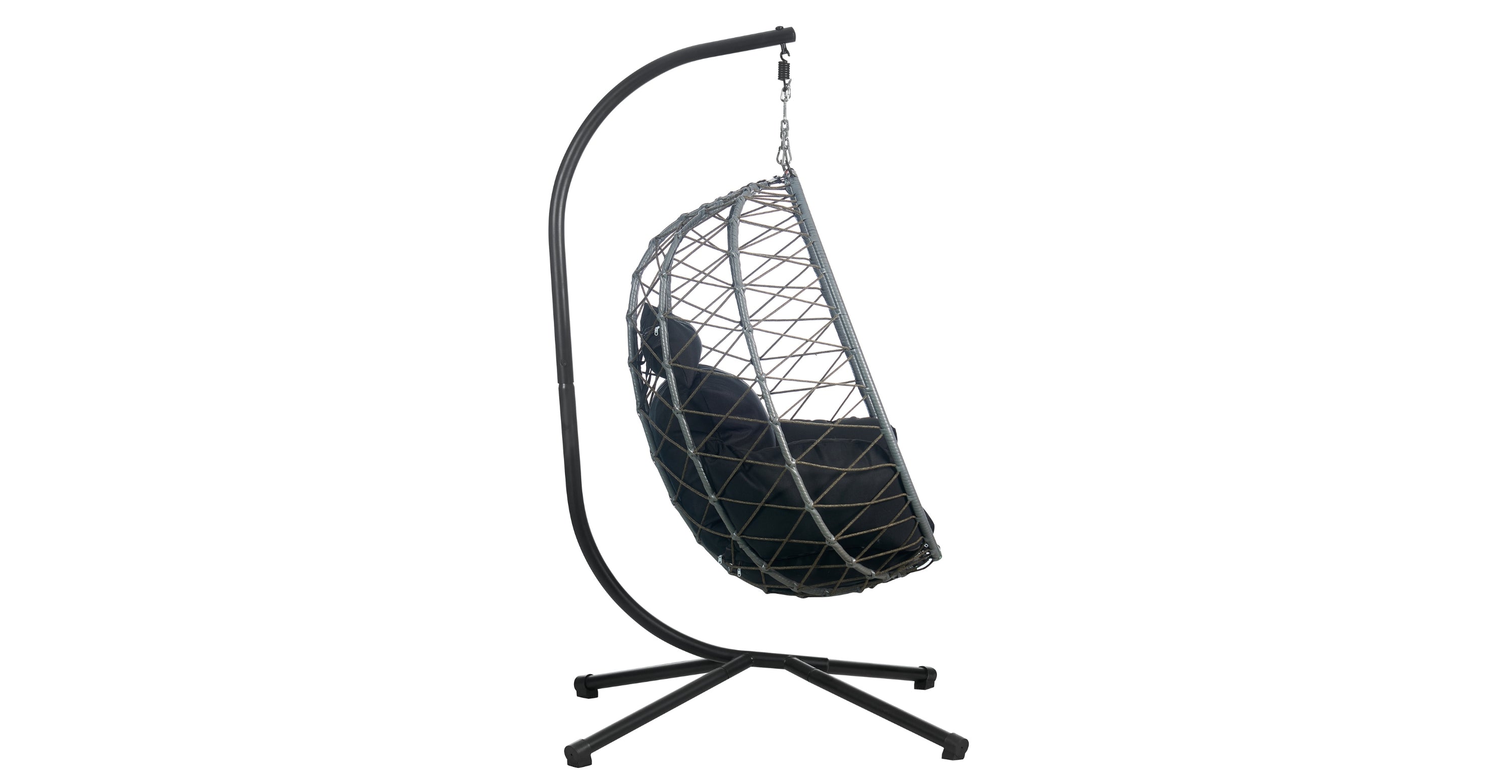 Summit Outdoor Single Person Egg Swing Chair in Grey Steel Frame With Removable Cushions Black