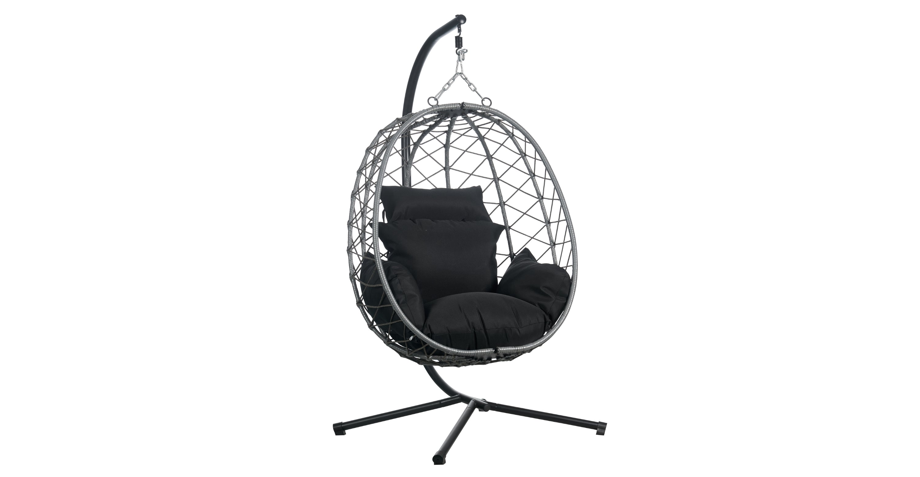 Summit Outdoor Single Person Egg Swing Chair in Grey Steel Frame With Removable Cushions Black