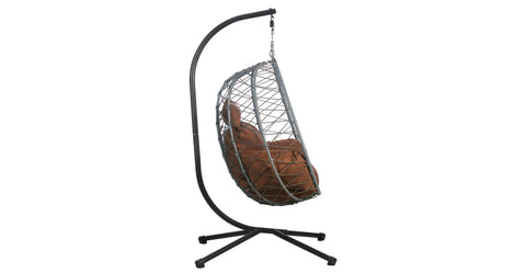 Summit Outdoor Single Person Egg Swing Chair in Grey Steel Frame With Removable Cushions Brown