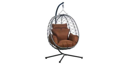 Summit Outdoor Single Person Egg Swing Chair in Grey Steel Frame With Removable Cushions Brown