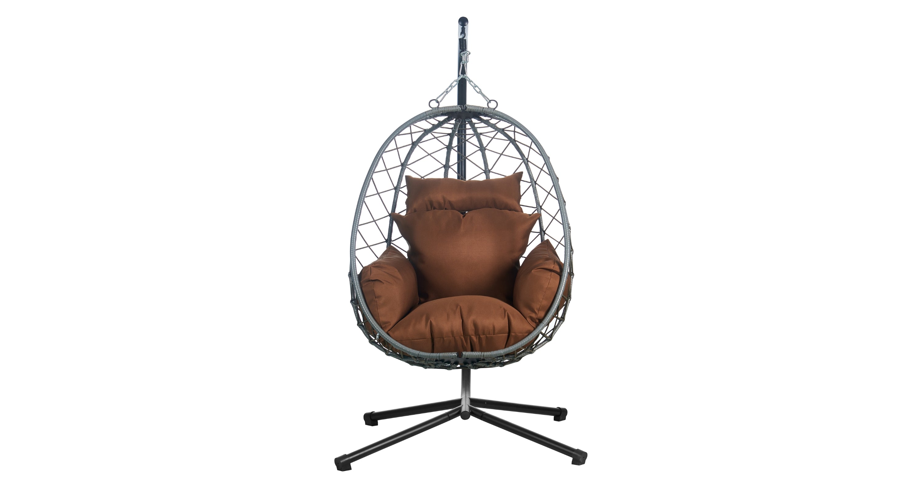 Summit Outdoor Single Person Egg Swing Chair in Grey Steel Frame With Removable Cushions Brown