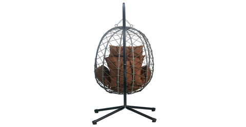 Summit Outdoor Single Person Egg Swing Chair in Grey Steel Frame With Removable Cushions Brown