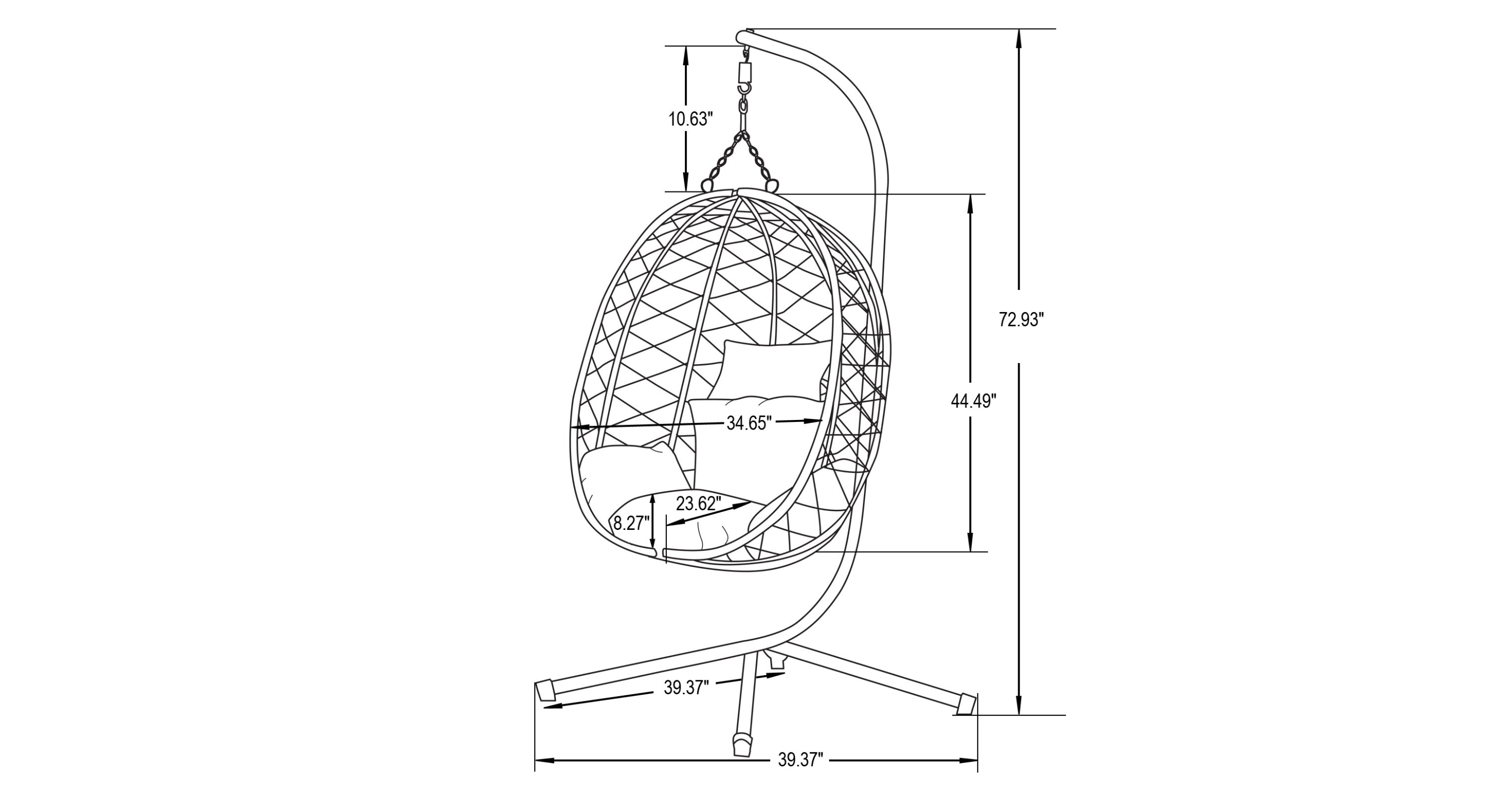 Summit Outdoor Single Person Egg Swing Chair in Grey Steel Frame With Removable Cushions Blue