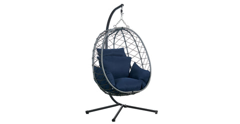 Summit Outdoor Single Person Egg Swing Chair in Grey Steel Frame With Removable Cushions Blue