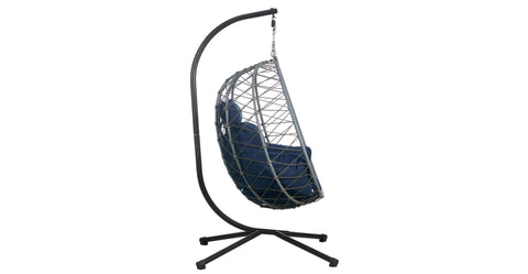 Summit Outdoor Single Person Egg Swing Chair in Grey Steel Frame With Removable Cushions Blue