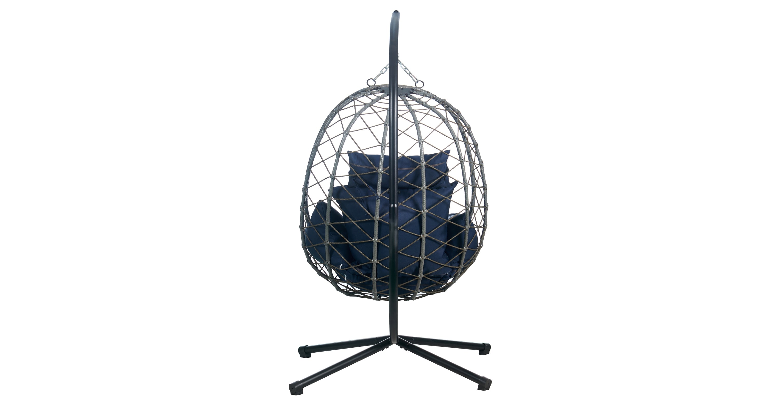 Summit Outdoor Single Person Egg Swing Chair in Grey Steel Frame With Removable Cushions Blue