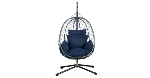 Summit Outdoor Single Person Egg Swing Chair in Grey Steel Frame With Removable Cushions Blue