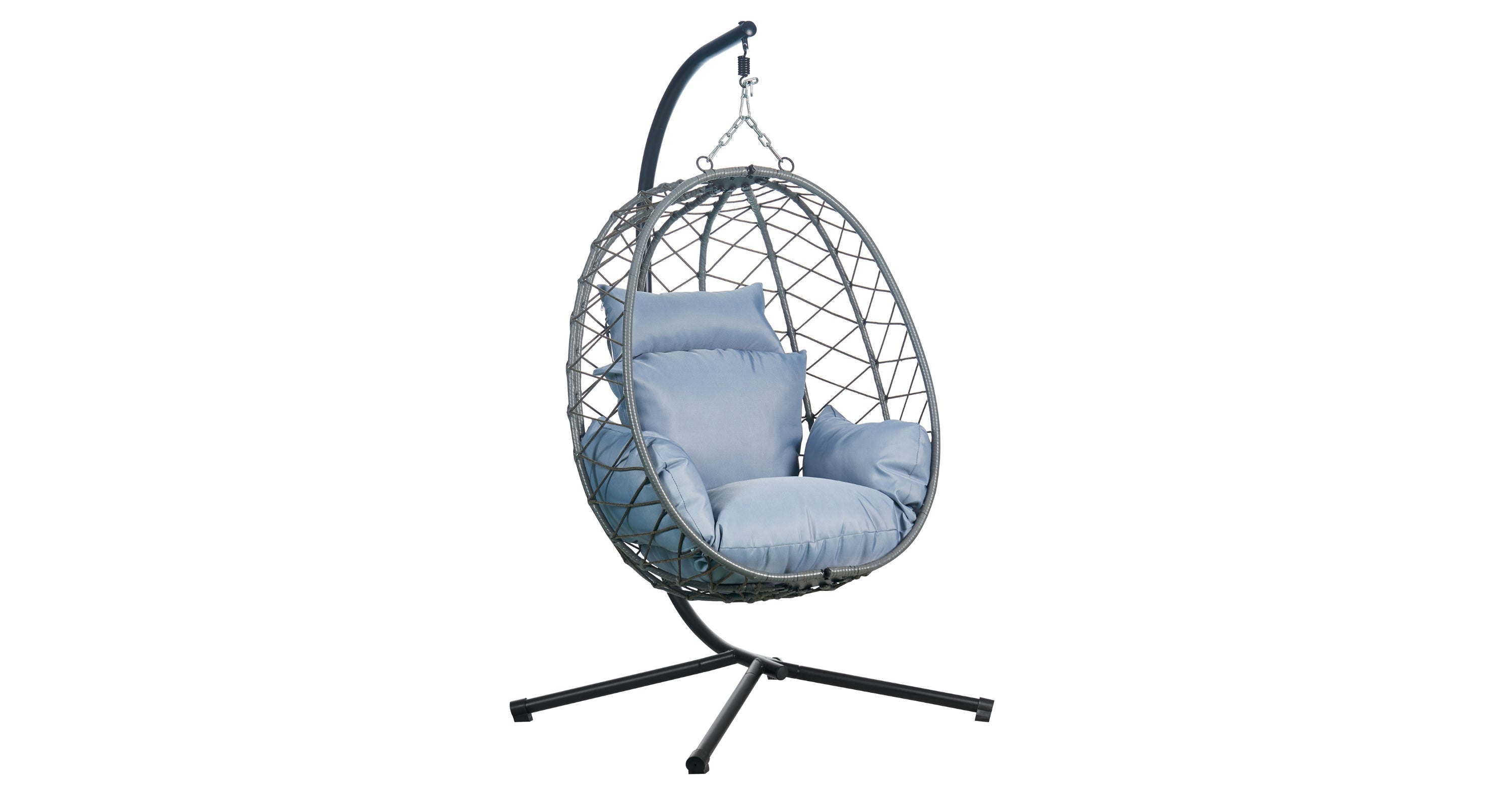 Summit Outdoor Single Person Egg Swing Chair in Grey Steel Frame With Removable Cushions Charcoal