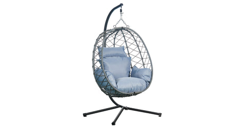 Summit Outdoor Single Person Egg Swing Chair in Grey Steel Frame With Removable Cushions Charcoal