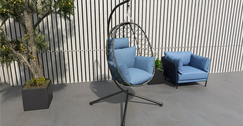 Summit Outdoor Single Person Egg Swing Chair in Grey Steel Frame With Removable Cushions Charcoal