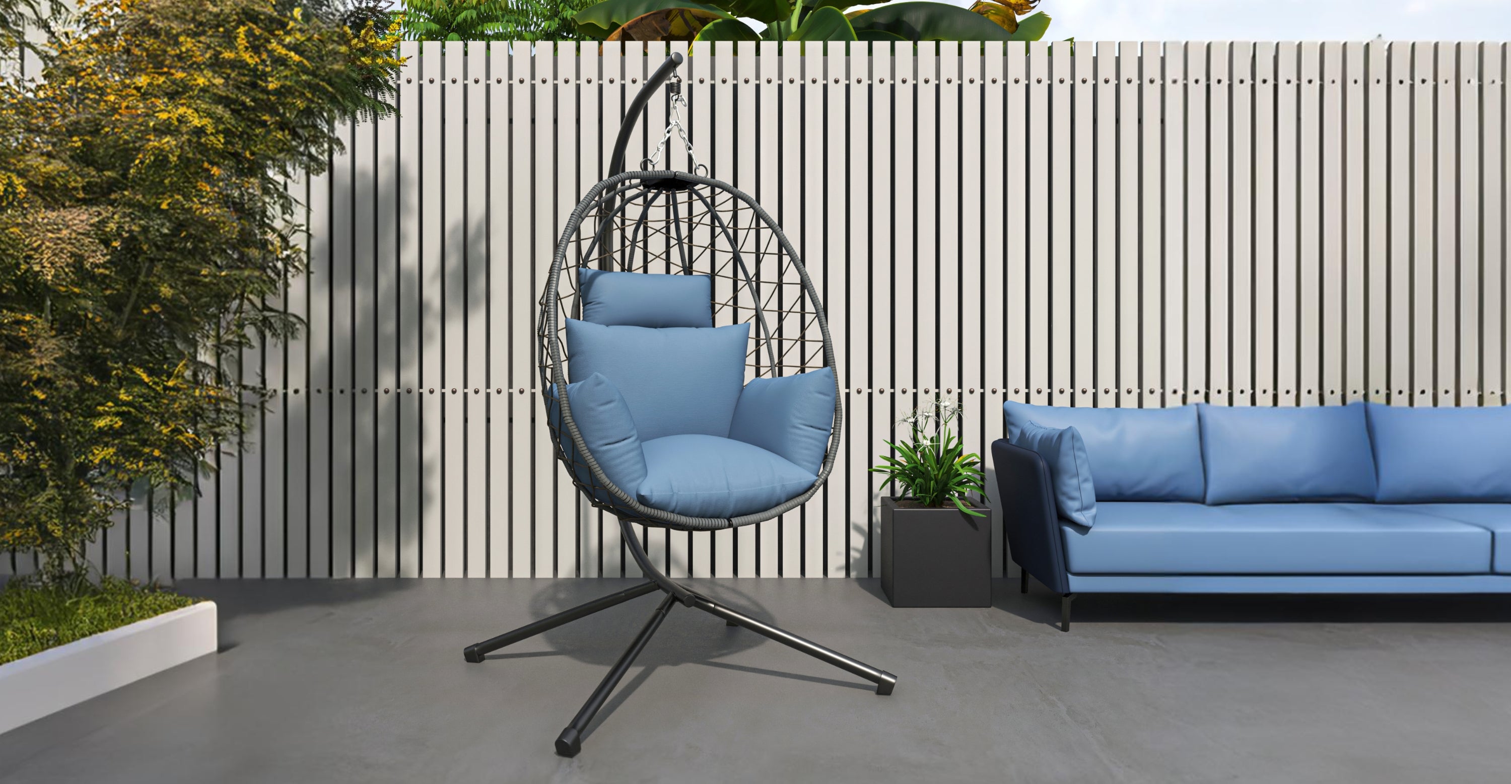 Summit Outdoor Single Person Egg Swing Chair in Grey Steel Frame With Removable Cushions Charcoal