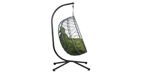 Summit Outdoor Single Person Egg Swing Chair in Grey Steel Frame With Removable Cushions Dark Green