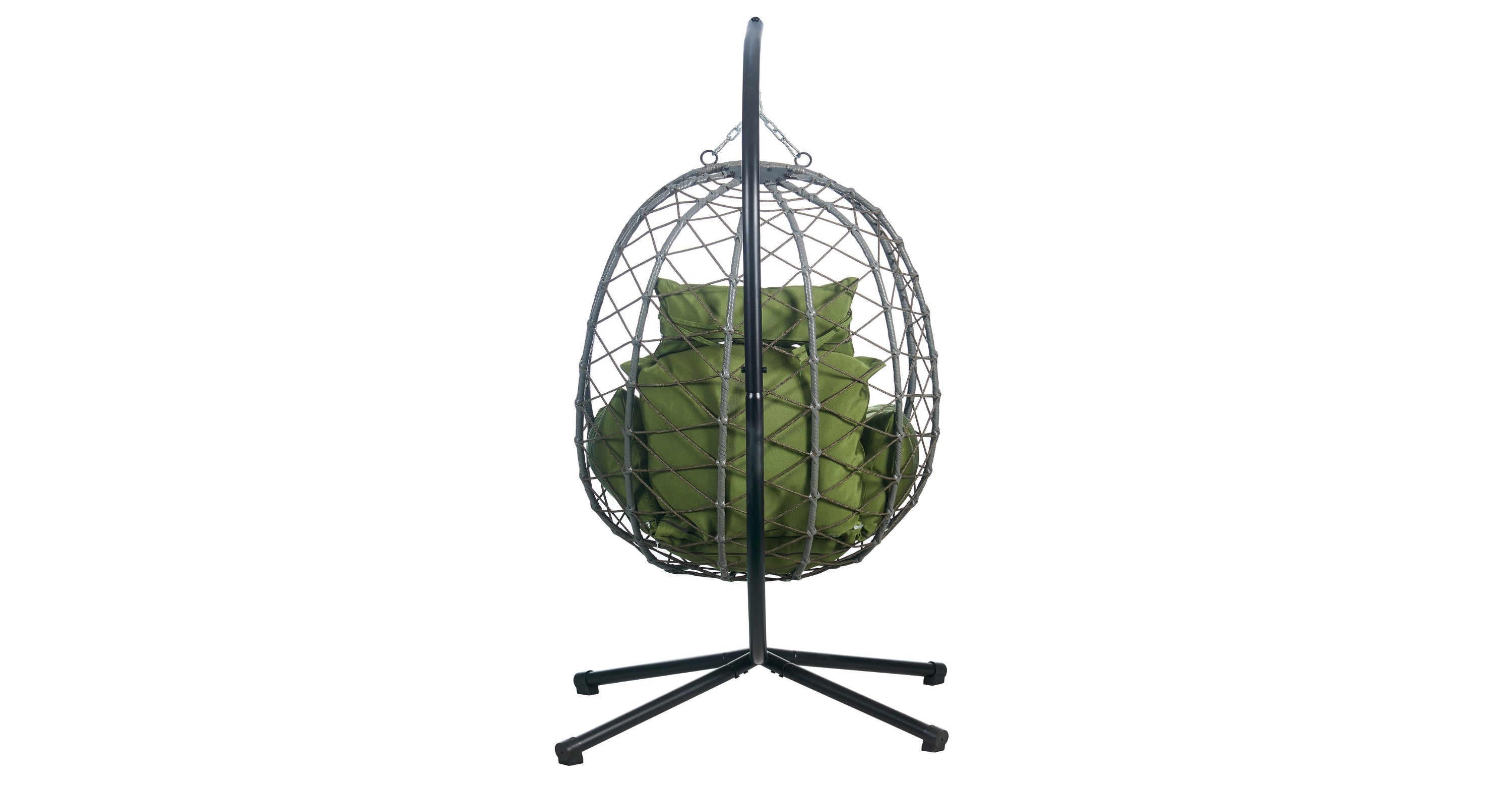 Summit Outdoor Single Person Egg Swing Chair in Grey Steel Frame With Removable Cushions Dark Green