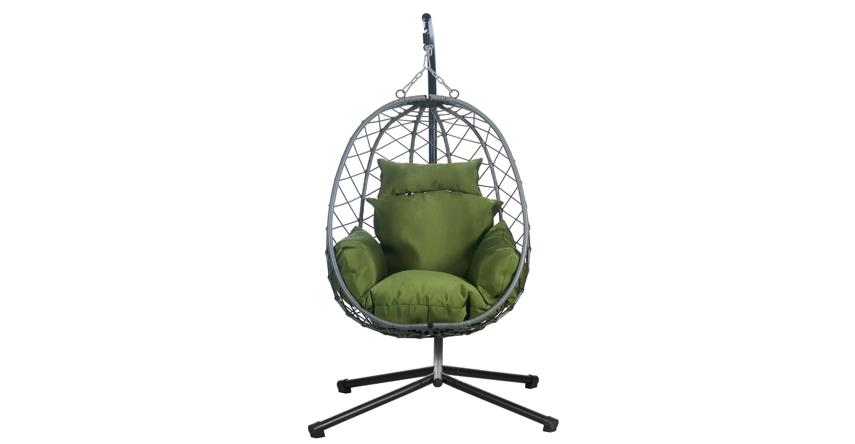 Summit Outdoor Single Person Egg Swing Chair in Grey Steel Frame With Removable Cushions Dark Green