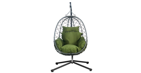 Summit Outdoor Single Person Egg Swing Chair in Grey Steel Frame With Removable Cushions Dark Green